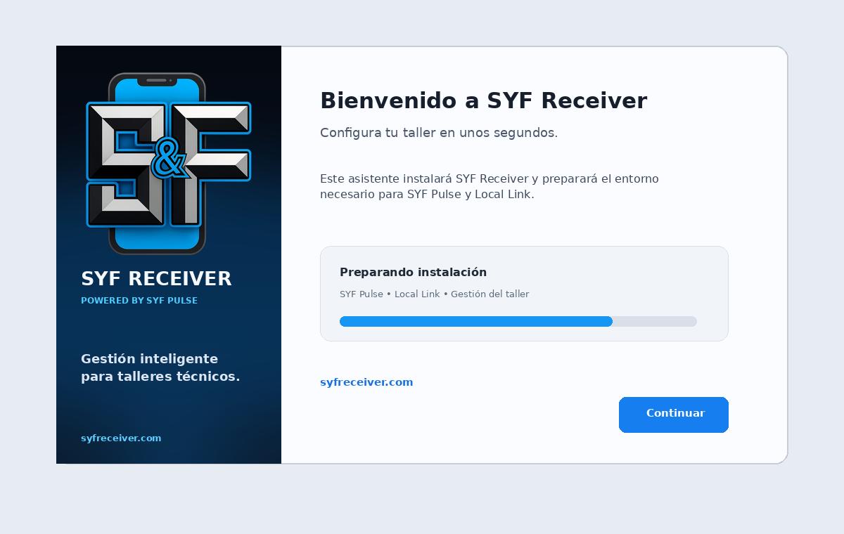 Asistente de instalación de SYF Receiver para Windows con SYF Pulse y Local Link